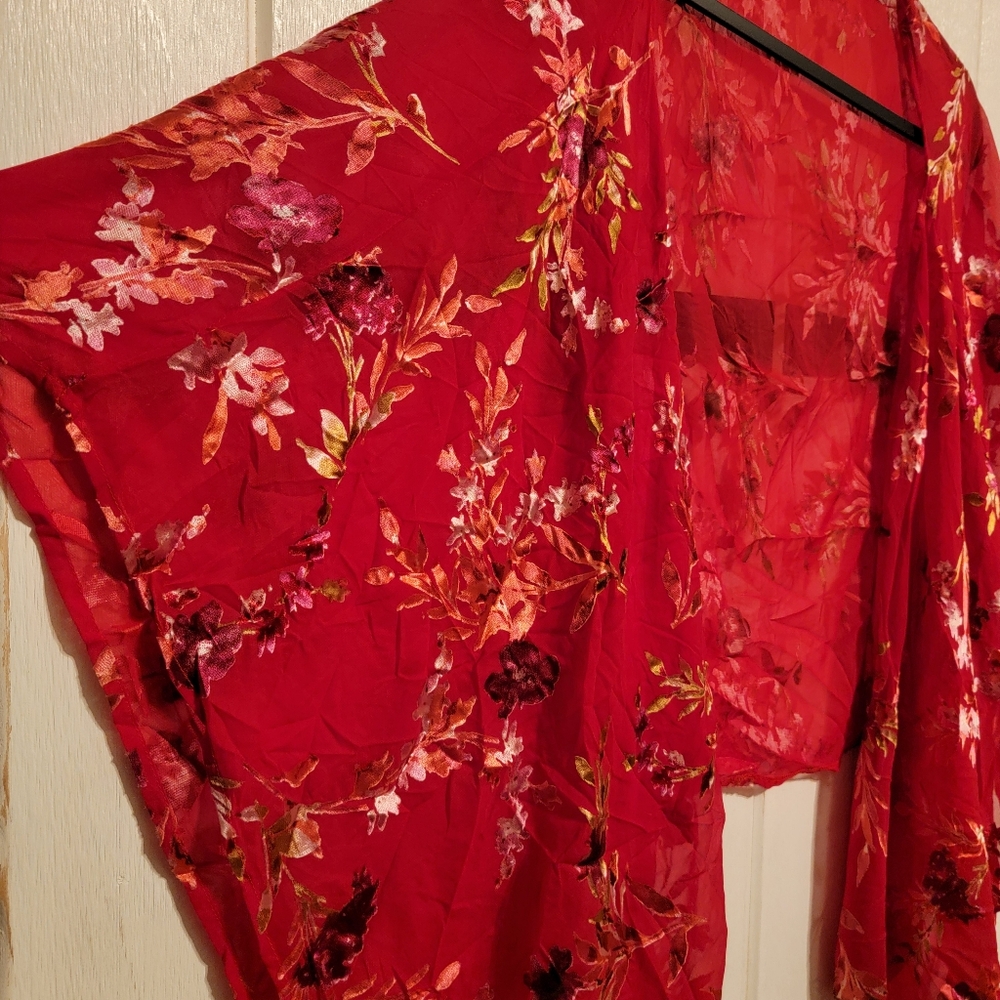 Vince Camuto Vibrant Red Floral Swim Coverup - Picture 2 of 4